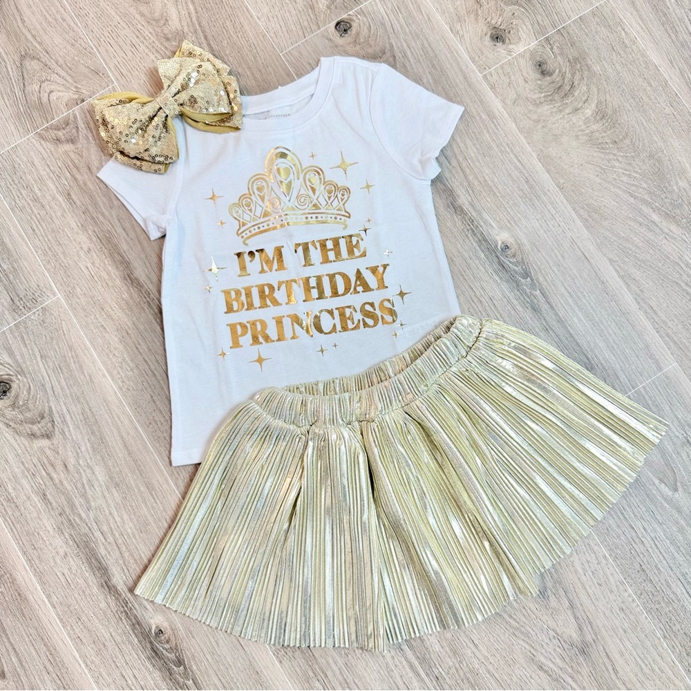 Toddler Girls Gold Princess Birthday Outfit Size 2T - Picture 3 of 13